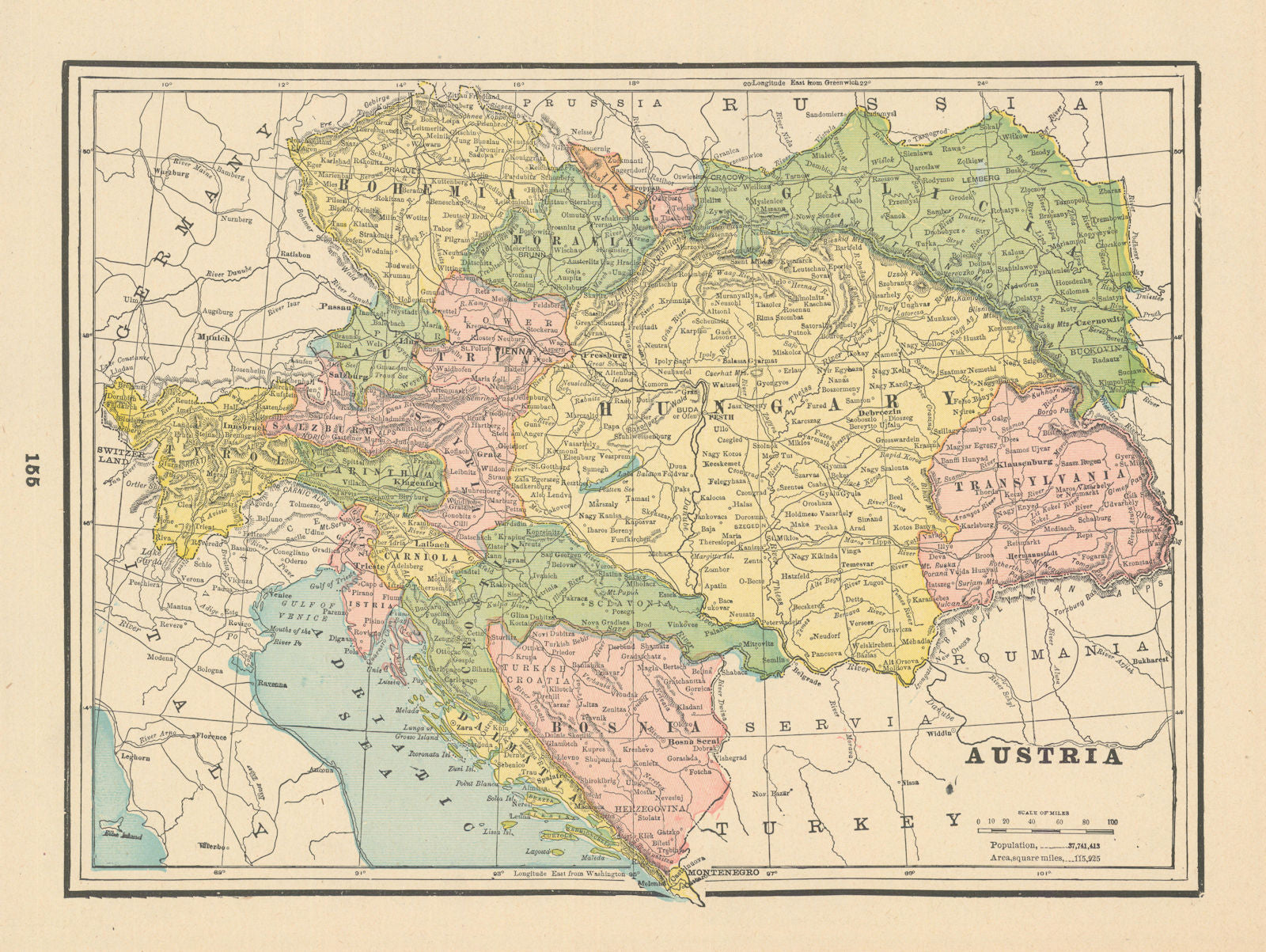 Austrian Empire. Hungary Transylvania Galicia Bohemia Moravia. CRAM 1894 map